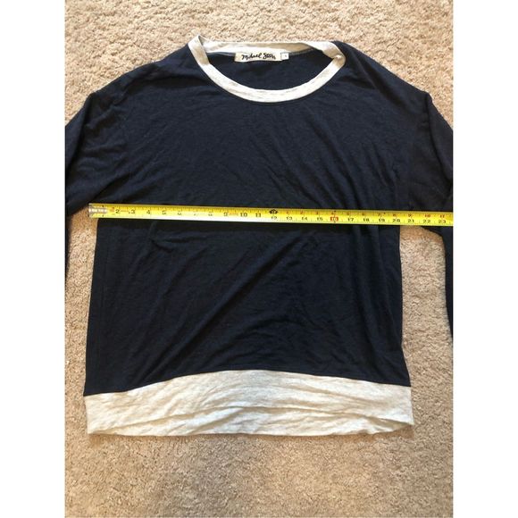 Michael Stars Gathered Sleeve Sweatshirt Navy Gray Comfy Lounge Top Size Large - Picture 13 of 14